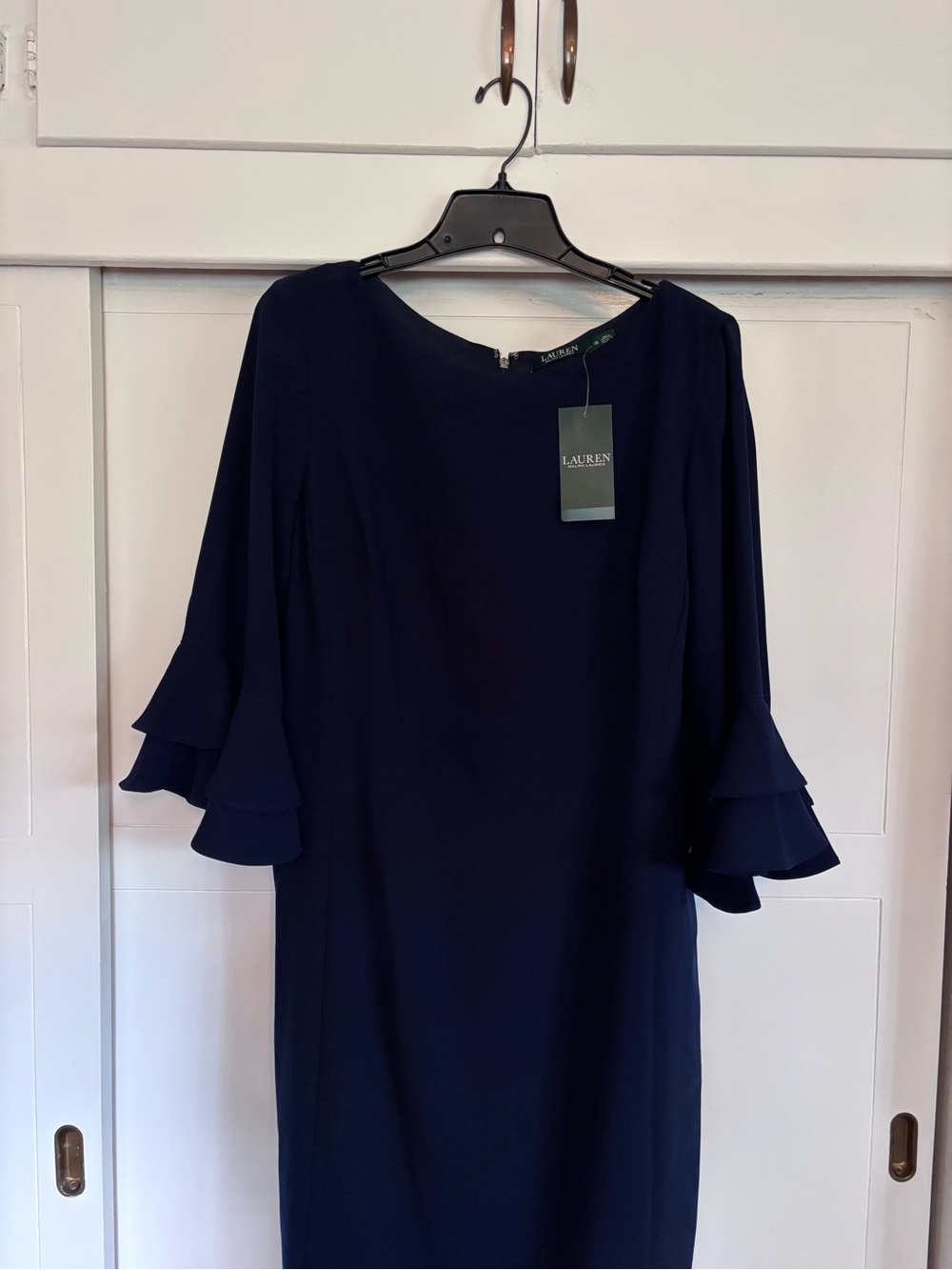 Lauren Ralph Lauren Dark Navy Tiered Ruffle-Sleeve Midi Dress - Picture 2 of 3
